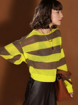 VERO MODA - Green Striped Boatneck Pullover