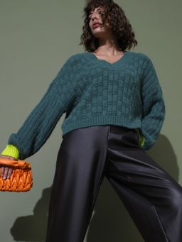 VERO MODA - Green Ribbed Textured Pullover