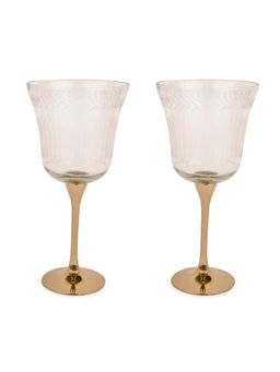 Manor House - Neer Brass and Glass Goblets Set of 2 Big Gold Finish- 8.8 Inches Tall Large