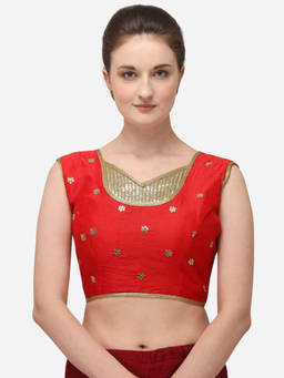 Amrutam Fab - Womens Phantom Silk Work Red Stiched Blouse With V Neck