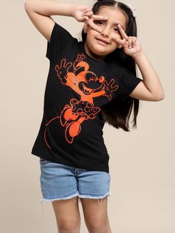 Kidsville - Kids Girls Mickey & Friends Black Printed T-Shirt