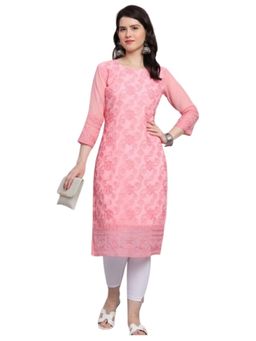 Odette - Women Peach Georgette Embroidered Straight Kurta