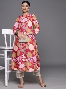 KSUT - Women Burgundy Viscose Rayon Floral A-Line Kurta