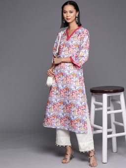 KSUT - Women Blue Viscose Rayon Printed Straight Kurta