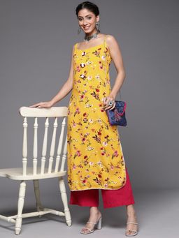 KSUT - Women Yellow Viscose Rayon Floral Straight Kurta