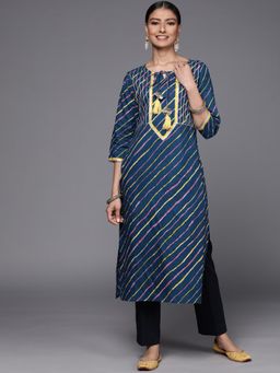 KSUT - Women Blue Cotton Stripes Straight Kurta