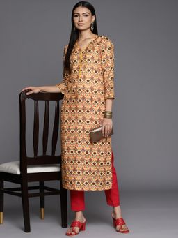 KSUT - Women Yellow Viscose Rayon Geometric Straight Kurta