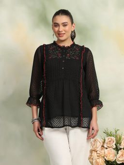 Nayam by lakshita - Women Black Georgette Embroidered A-Line Tunic