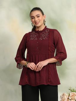 Nayam by lakshita - Women Maroon Georgette Embroidered A-Line Tunic