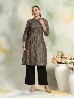 Nayam by lakshita - Women Grey Chanderi Floral Straight Kurta
