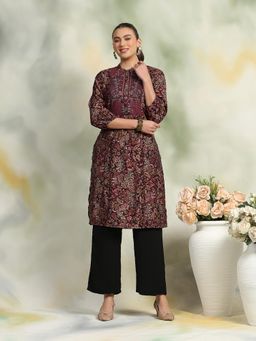 Nayam by lakshita - Women Purple Chanderi Floral Straight Kurta