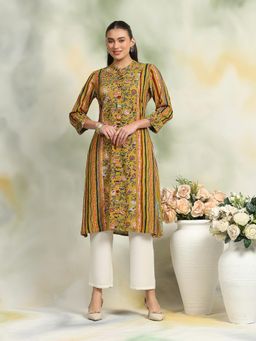 Nayam by lakshita - Women Mustard Rayon Floral Straight Kurta