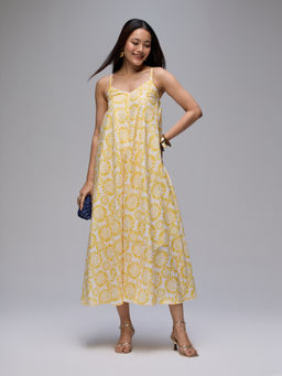Gajra Gang - Yellow Poly Silk Tie And Dye Strappy Maxi Dress Seamance