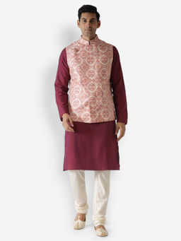 KISAH - Men Cream Kurta Jacket (Set of 3)