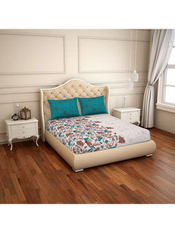 CORE Designed by SPACES - Turquoise Nature 144 Tc 1 Queen Bedsheet With 2 Pillow Cover