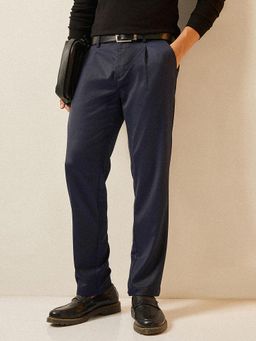 The Bear House - Men Blue Solid Formal Trouser