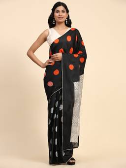 RACHNA - Black Silk Cotton Designer Saree