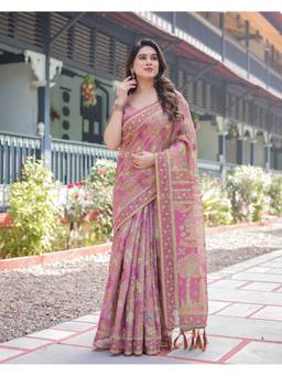 Suha - Pink Women Art Silk Floral Print Saree