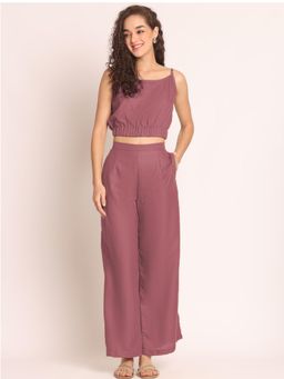 AOBA - Mauve Shoulder Strap Linen Crop Top & Trousers Co-ord Set