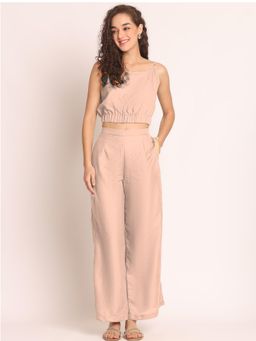 AOBA - Pink Shoulder Strap Linen Crop Top & Trousers Co-ord Set