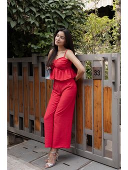 AOBA - Women Red Shoulder Strap Top With Trousers Co-Ords Set