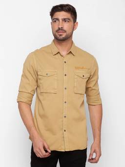 Spykar - Camel Khaki Cotton Full Sleeve Plain Shirt for Men