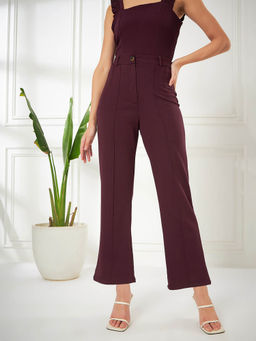 Kibo - Solid Maroon Straight Fit High Rise Pants