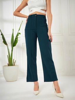 Kibo - Solid Teal Straight Fit High Rise Pants