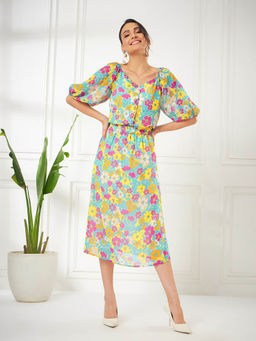 Kibo - Aqua Floral Printed Co-Ord (Set of 2)