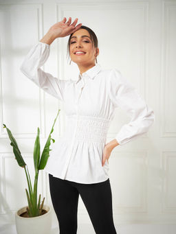 Kibo - Womens Smoked Waist Button Shirt