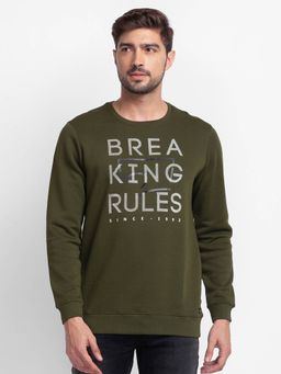 Spykar - Rifle Green Cotton Full Sleeve Round Neck Sweatshirt for Men
