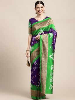 Akhilam - Womens Art Silk Purple Printed Designer Saree with Unstitched Blouse