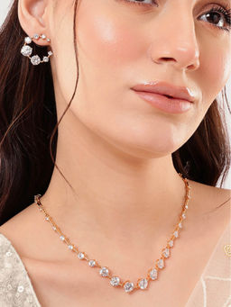 Nuyug - White Brass Gold Plated Necklace with Pair Of Earrings