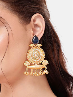 Nuyug - Blue Brass Gold Plated Pair Of Earrings