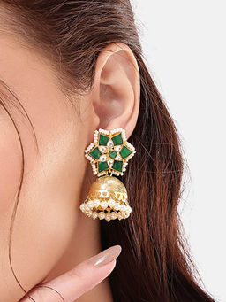 Nuyug - Green Brass Gold Plated Pair Of Earrings