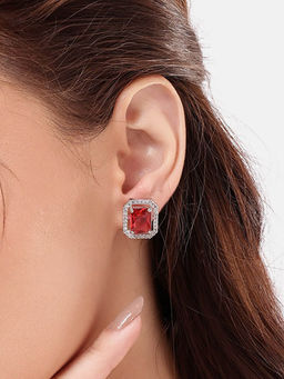 Nuyug - Red Brass Rhodium Plated Pair Of Earrings