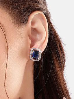 Nuyug - Blue Brass Rhodium Plated Pair Of Earrings