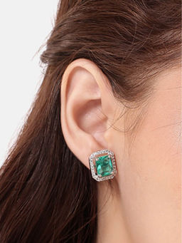 Nuyug - Green Brass Rhodium Plated Pair Of Earrings