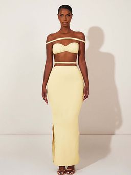 Miakee - Women Simic Yellow Solid Top and Skirt (Set of 2)