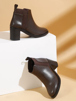 Bruno Manetti - Women Brown Ankle Length Mid Top Block Heel Chelsea Boots