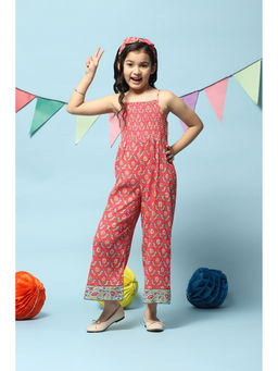 Biba - Girls Pink Printed Cotton Jumpsuit