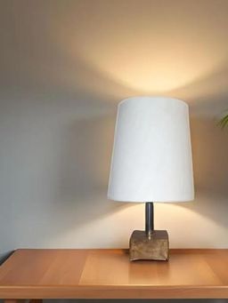 PineCraft International - Ema Table Lamp With White Shade 13.5 Inches, Wood