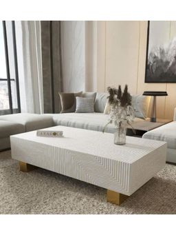 CasaGold - Striped Bone Inlay Coffee Table In Light Grey Colour