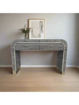 CasaGold - Bone Inlay Optical Design 2 Drawers Console Table - Waterfall
