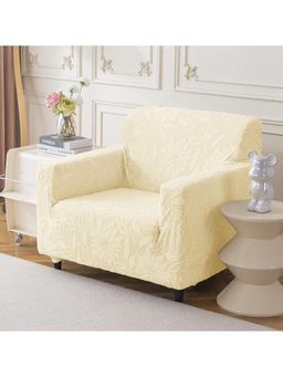 House of Quirk - Stretchable Sofa Cover Soft Jacquard Camellia Fabric Slipcover Beige