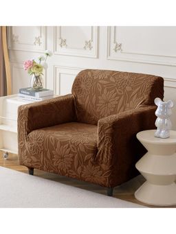 House of Quirk - Stretchable Sofa Cover Soft Jacquard Camellia Fabric Slipcover Camel