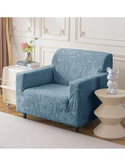 House of Quirk - Stretchable Sofa Cover Soft Jacquard Camellia Fabric Slipcover Light Blue