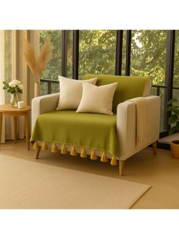 THROW PILLOW - Olive Green With Golden Tassels Sofa Cover 65X130 cm