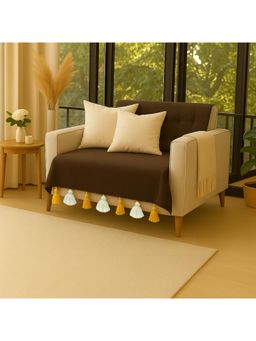 THROW PILLOW - Brown With Yellow and Off White Tassels Sofa Cover 65X130 cm