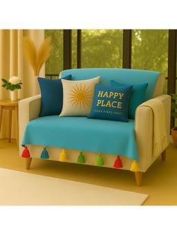 THROW PILLOW - Turquoise Blue With Multicolour Tassels Sofa Cover 65X130 cm